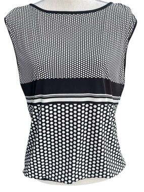 Max Studio Black/White Polka Dot Sleeveless Elastic Waist Top (M)